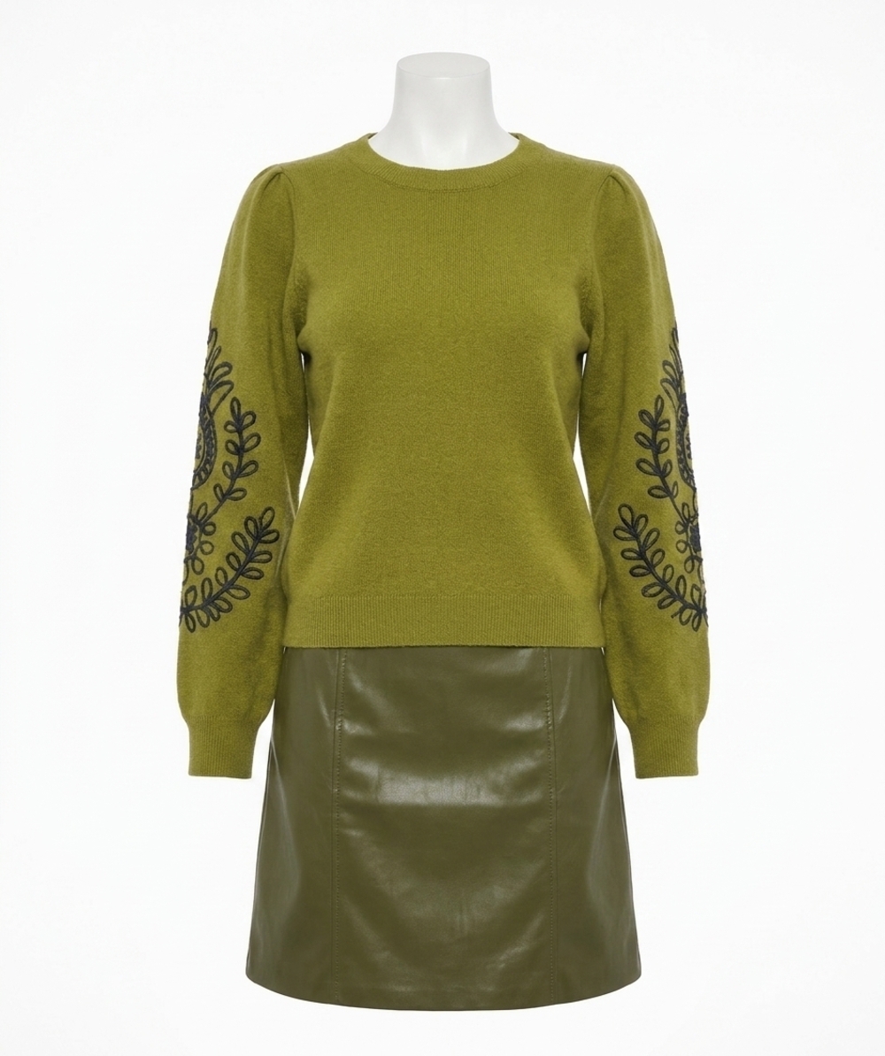 NEW ESQUALO sanne tape embroidery sweater in vert black